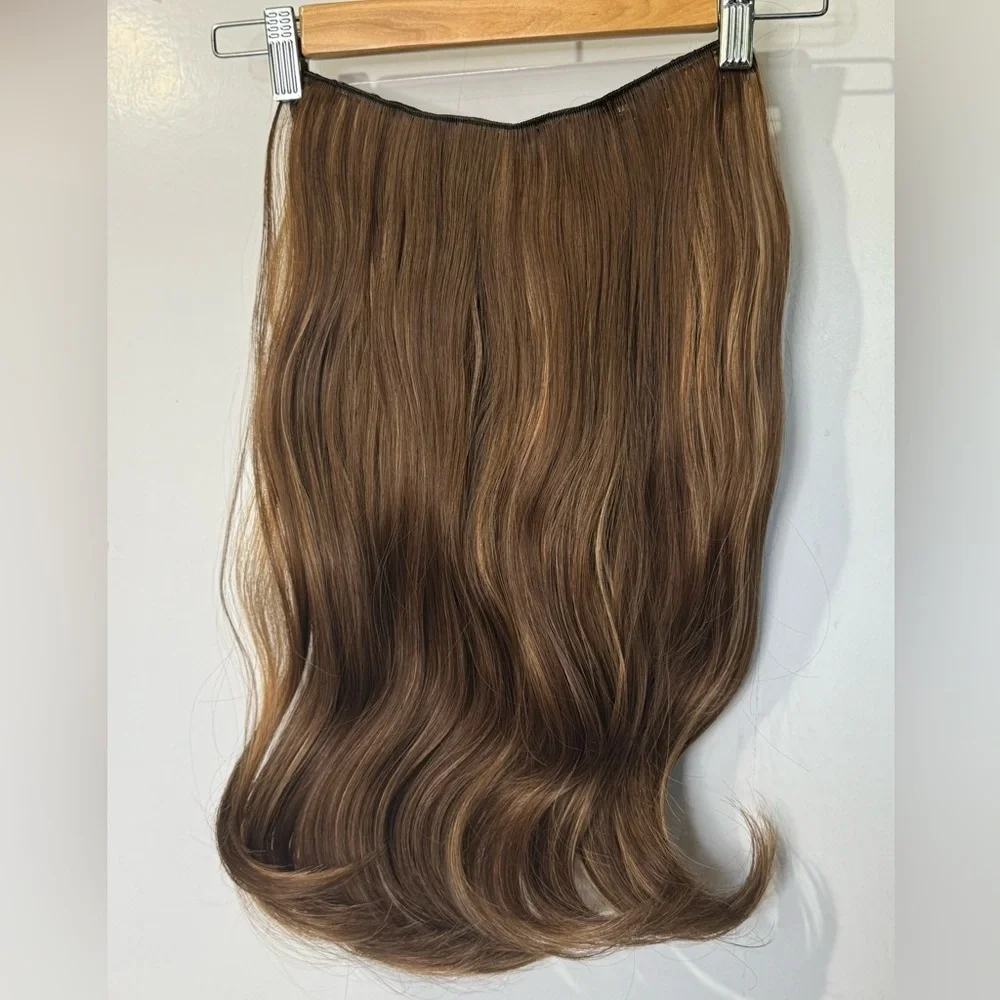 Halo Wavy Hair Extensions Chesnut Brown with Medium Blonde Highlights 18 In